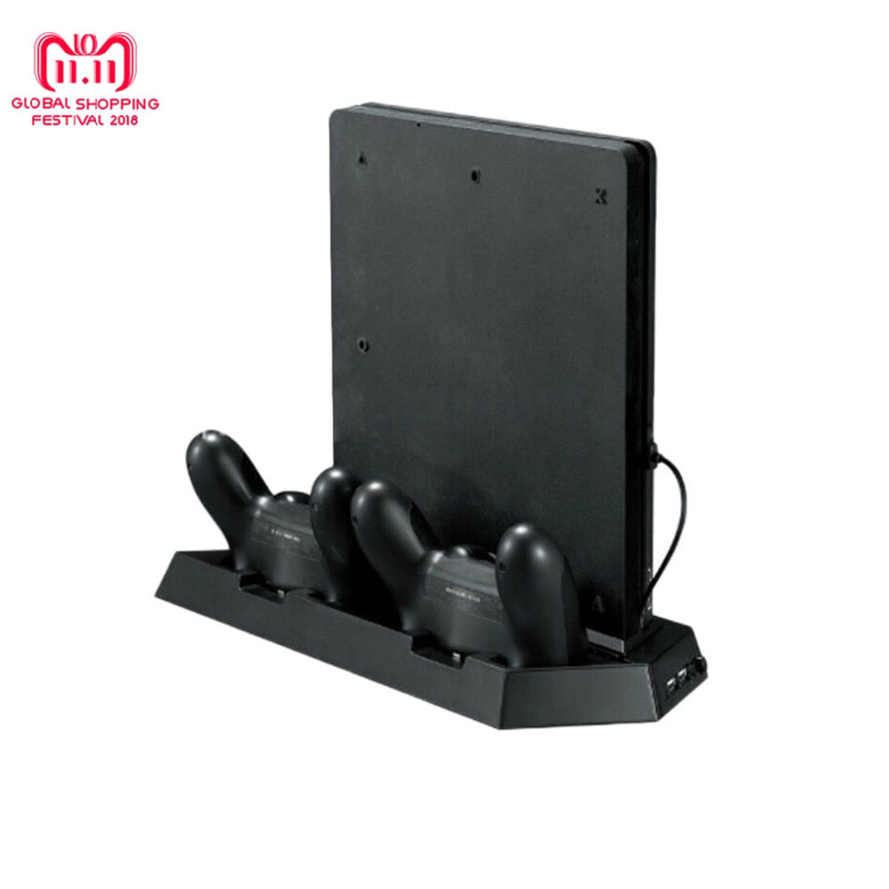 Alloyseed Game Console Stand For PS4 Slim Console Vertical Game Console Stand Dock With Dual Charging Station