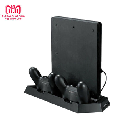 Alloyseed Game Console Stand For PS4 Slim Console Vertical Game Console Stand Dock With Dual Charging Station