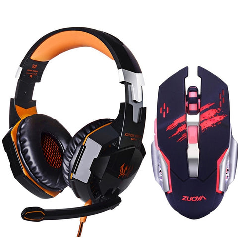 EACH G2000 Deep Bass Stereo LED Headphone Headset with microphone Professional Gamer+Gaming Optical USB Mouse Game Mice DPI gift