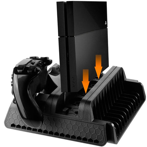 PS4 Series Vertical Stand with Cooling Fan and Dual Controllers Charging Station for PS4/PS4 Slim/PS4 Pro,3 Built-in Cooling Fan