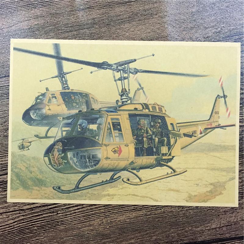 classic Art Craft Sticker Retro Painting Vintage military combat helicopter Poster Hornet fighter Print Picture 42x30cm ZIP-0170