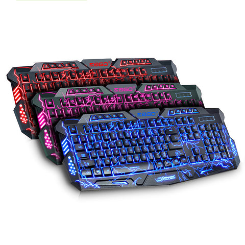 Russian Game Keyboard Changeable LED with 3 Color Luminous Backlit Multimedia Ergonomic Gaming Keyboard Set for Large-Scale Game
